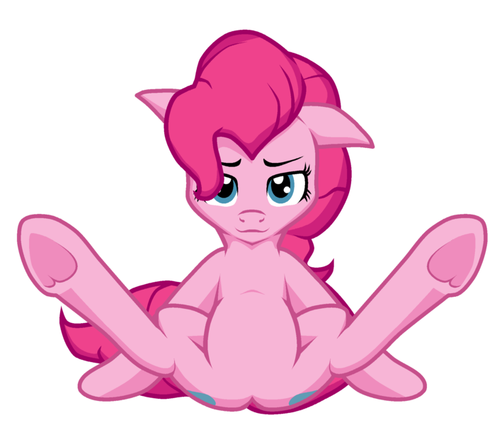 Size: 2048x1750 | Tagged: suggestive, artist:zeka10000, derpibooru import, pinkie pie, earth pony, pony, balloonbutt, belly, both cutie marks, butt, comparison, draw this again, featureless crotch, female, floppy ears, image, looking at you, plot, png, presenting, redraw, simple background, sitting, solo, spread legs, spreading, transparent background, vector