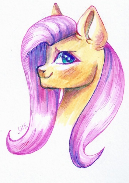 Size: 651x921 | Tagged: safe, artist:ske, derpibooru import, fluttershy, pegasus, pony, bust, image, jpeg, portrait, solo, traditional art