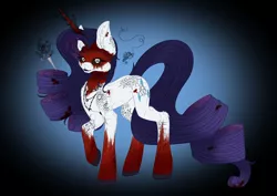 Size: 1024x724 | Tagged: grimdark, artist:maneblue, derpibooru import, rarity, pony, unicorn, abstract background, blood, female, glow, glowing horn, horn, image, jpeg, magic, mare, self harm, solo, tattoo, telekinesis