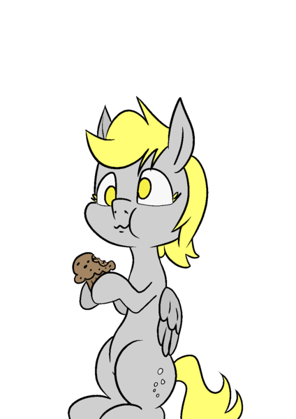 Size: 1000x1414 | Tagged: safe, artist:happy harvey, derpibooru import, derpy hooves, pegasus, pony, colored pupils, cute, drawn on phone, eating, female, food, image, mare, muffin, png, simple background, sitting, solo, transparent background