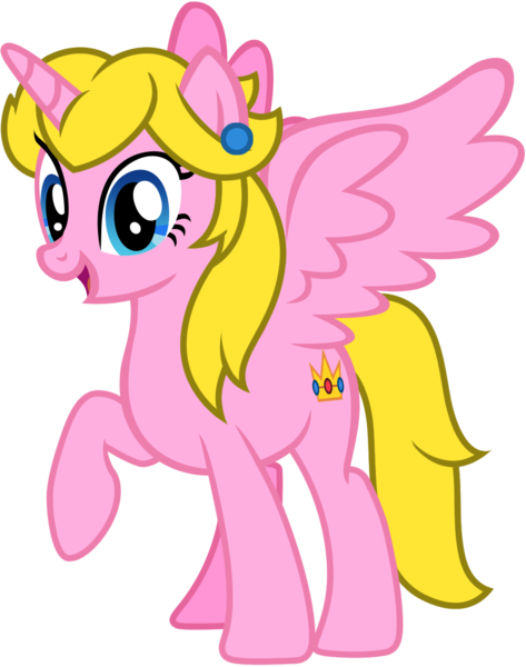 Size: 908x1153 | Tagged: safe, artist:darkpinkmonster, artist:famousmari5, derpibooru import, ponified, alicorn, pony, alicornified, barely pony related, base used, crossover, ear piercing, earring, image, jewelry, open mouth, piercing, png, princess peach, race swap, simple background, super mario bros., transparent background, vector