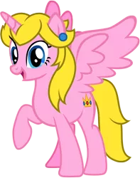 Size: 908x1153 | Tagged: safe, artist:darkpinkmonster, artist:famousmari5, derpibooru import, ponified, alicorn, pony, alicornified, barely pony related, base used, crossover, ear piercing, earring, image, jewelry, open mouth, piercing, png, princess peach, race swap, simple background, super mario bros., transparent background, vector
