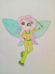 Size: 864x1152 | Tagged: safe, artist:wildguardianangel31, derpibooru import, fluttershy, fairy, human, equestria girls, barely eqg related, bracelet, clothes, crossover, fairy wings, fairyized, fern the green fairy, geode of fauna, green clothes, green wings, hairpin, image, jewelry, jpeg, looking away, magic wand, magical geodes, necklace, rainbow magic (series), shoes, wings