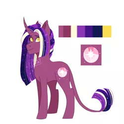 Size: 800x800 | Tagged: safe, artist:tiredcloudd, derpibooru import, oc, oc:athena, unofficial characters only, pony, unicorn, ethereal mane, female, image, leonine tail, magical lesbian spawn, mare, offspring, parent:tempest shadow, parent:twilight sparkle, parents:tempestlight, png, reference sheet, simple background, solo, starry mane, tail, white background