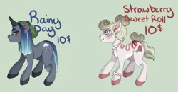 Size: 1202x626 | Tagged: safe, artist:mortimer todd, derpibooru import, oc, earth pony, pony, unicorn, colored hooves, duo, earth pony oc, horn, image, jewelry, necklace, pearl necklace, png, unicorn oc