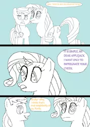 Size: 998x1405 | Tagged: safe, artist:unilock, derpibooru import, applejack, rarity, earth pony, pony, unicorn, 1000 hours in ms paint, 2018, comic, female, image, lesbian, mare, png, rarijack, shipping, text