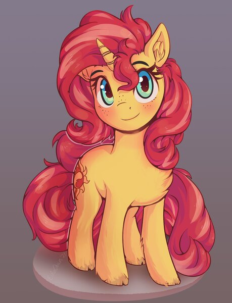 Size: 1861x2431 | Tagged: safe, artist:katakiuchi4u, derpibooru import, sunset shimmer, pony, unicorn, chest fluff, cloven hooves, cute, ear fluff, female, freckles, image, jpeg, leg fluff, mare, shimmerbetes, solo