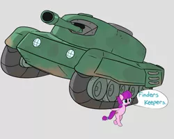 Size: 3521x2817 | Tagged: safe, anonymous artist, derpibooru import, lily longsocks, earth pony, pony, female, filly, foal, image, png, solo, speech bubble, super strength, tank (vehicle)