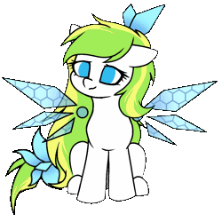 Size: 768x768 | Tagged: safe, artist:ayaneyunzi, derpibooru import, oc, oc:tea fairy, unofficial characters only, pegasus, pony, animated, crystal wings, cute, eyelashes, female, gif, image, mare, pegasus oc, simple background, sitting, solo, tail, tail wag, transparent background, wings