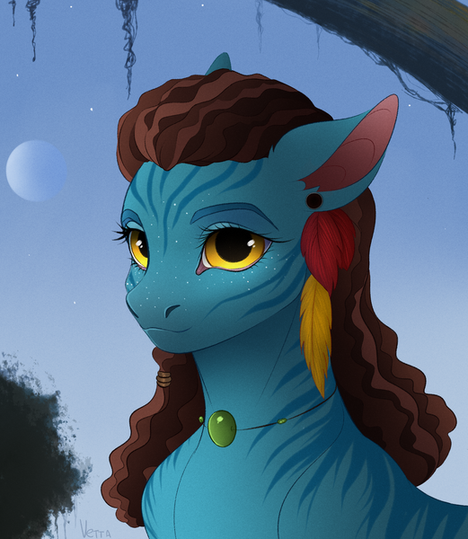 Size: 2319x2671 | Tagged: safe, artist:vetta, derpibooru import, oc, oc:neytiri, ponified, unofficial characters only, earth pony, pony, avatar, ear piercing, earth pony oc, female, high res, image, james cameron's avatar, jewelry, looking at you, mare, necklace, piercing, png, smiling, smiling at you, solo