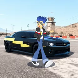 Size: 768x768 | Tagged: safe, artist:thatradhedgehog, derpibooru import, edit, edited screencap, screencap, flash sentry, equestria girls, chevrolet camaro, flash sentry's car, image, jpeg, need for speed