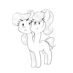 Size: 690x690 | Tagged: safe, artist:cherro, derpibooru import, oc, unofficial characters only, pony, fused, image, monochrome, multiple heads, png, simple background, two heads