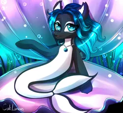 Size: 1600x1474 | Tagged: safe, artist:cali luminos, derpibooru import, oc, oc:coral bay, unofficial characters only, hybrid, merpony, orca, orca pony, original species, seapony (g4), blue eyes, blue mane, bubble, crepuscular rays, cute, ear fluff, female, fish tail, flowing mane, image, jewelry, jpeg, looking at you, necklace, ocean, open mouth, seashell, seaweed, sitting, smiling, solo, sunlight, tail, underwater, water