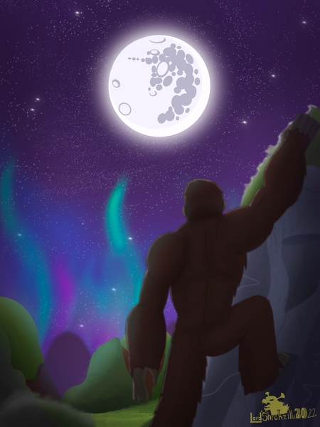 Size: 2048x2732 | Tagged: safe, artist:lordshrekzilla20, derpibooru import, nightmare moon, ape, kaiju, fanfic:a king to a god, image, jpeg, king kong, mare on the moon, moon