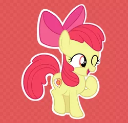 Size: 2830x2727 | Tagged: safe, artist:squipycheetah, derpibooru import, apple bloom, earth pony, pony, adorabloom, alternate cutie mark, cute, cutie mark, female, filly, foal, happy, image, one eye closed, outline, png, raised hoof, simple background, smiling, solo, the cmc's cutie marks, white outline