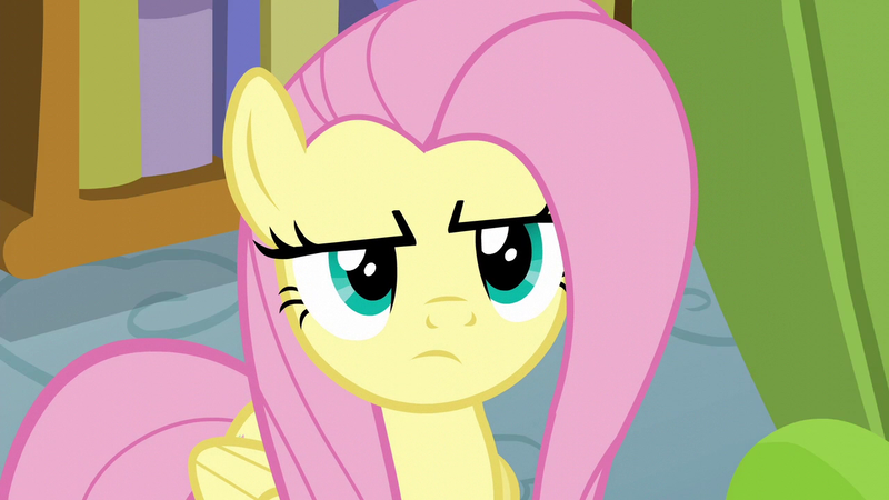 Size: 1280x720 | Tagged: safe, derpibooru import, screencap, fluttershy, pegasus, pony, flutter brutter, disappointed, female, fluttershy is not amused, frown, image, mare, narrowed eyes, png, solo, unamused