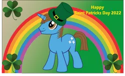 Size: 1280x776 | Tagged: safe, artist:ncolque, derpibooru import, oc, oc:sharp stars, pony, unicorn, hat, holiday, image, leprechaun, png, rainbow, saint patrick's day, shamrock, wallpaper