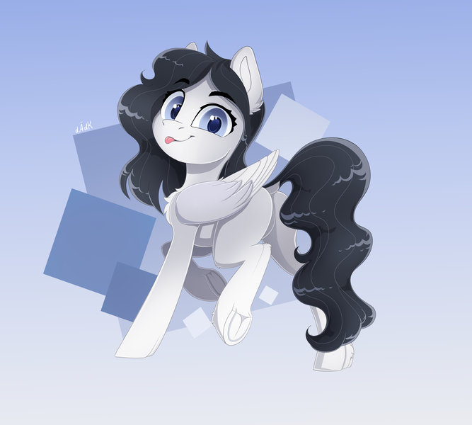 Size: 4000x3600 | Tagged: safe, artist:rainbowfire, derpibooru import, oc, unofficial characters only, pegasus, pony, black mane, blue eyes, curvy, cute, female, grin, image, language, looking at you, mare, open mouth, png, raised hoof, smiling, solo, solo female, wings