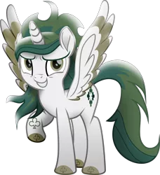 Size: 4656x5095 | Tagged: safe, artist:lincolnbrewsterfan, derpibooru import, oc, oc:riverdance, unofficial characters only, alicorn, pony, my little pony: the movie, .svg available, 2022, absurd resolution, alicorn oc, clover, coat markings, colored hooves, colored wings, full body, grin, holiday, hooves, horn, image, inkscape, lifted leg, looking at you, male, movie accurate, patron pony, png, raised hoof, saint patrick's day, saint patrick's day 2022, simple background, smiling, smiling at you, socks (coat marking), solo, spread wings, stallion, stallion oc, standing, tail, tattoo, transparent background, two toned mane, two toned tail, two toned wings, vector, wings