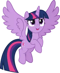 Size: 3000x3655 | Tagged: safe, artist:cloudyglow, derpibooru import, twilight sparkle, twilight sparkle (alicorn), alicorn, pony, uprooted, .ai available, female, flying, full body, high res, hooves, horn, image, mare, open mouth, open smile, png, simple background, smiling, solo, spread wings, tail, transparent background, vector, wings