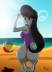 Size: 2714x3712 | Tagged: suggestive, artist:danielitamlp, derpibooru import, octavia melody, equestria girls, ass, beach, beach ball, boobs and butt pose, breasts, busty octavia melody, butt, clothes, commission, commissioner:branagain, feet, from behind, image, jpeg, kneeling, looking at you, looking over shoulder, one-piece swimsuit, pinup, rear view, sexy, sideboob, stupid sexy octavia, swimsuit, the ass was fat, thong swimsuit, treblebutt