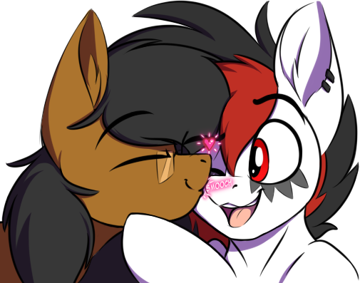 Size: 505x397 | Tagged: safe, artist:notetaker, derpibooru import, oc, oc:crashie tunez, oc:notetaker, unofficial characters only, earth pony, pegasus, pony, duo, ear piercing, glasses, image, kiss on the cheek, kissing, piercing, png, simple background, smooch, transparent background