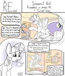 Size: 2000x2318 | Tagged: safe, artist:tsitra360, derpibooru import, spike, twilight sparkle, comic:resized, book, comic, image, jpeg, macro, moon, scene interpretation