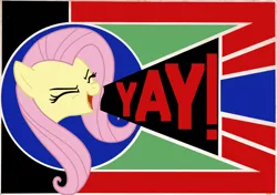 Size: 1600x1126 | Tagged: safe, artist:bodyashkin, derpibooru import, edit, edited screencap, screencap, fluttershy, pegasus, pony, cyrillic, flutteryay, image, jpeg, poster, poster parody, russian, simple background, yay