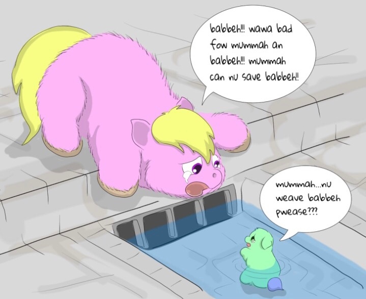 Size: 719x587 | Tagged: safe, artist:carpdime, derpibooru import, fluffy pony, pony, crying, fluffy pony foal, fluffy pony mother, foal, image, jpeg