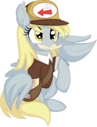 Size: 5878x7703 | Tagged: safe, artist:cyanlightning, derpibooru import, derpy hooves, pegasus, pony, .svg available, absurd resolution, blushing, ear fluff, female, hat, image, mail, mailmare, mare, png, simple background, solo, transparent background, vector, wings