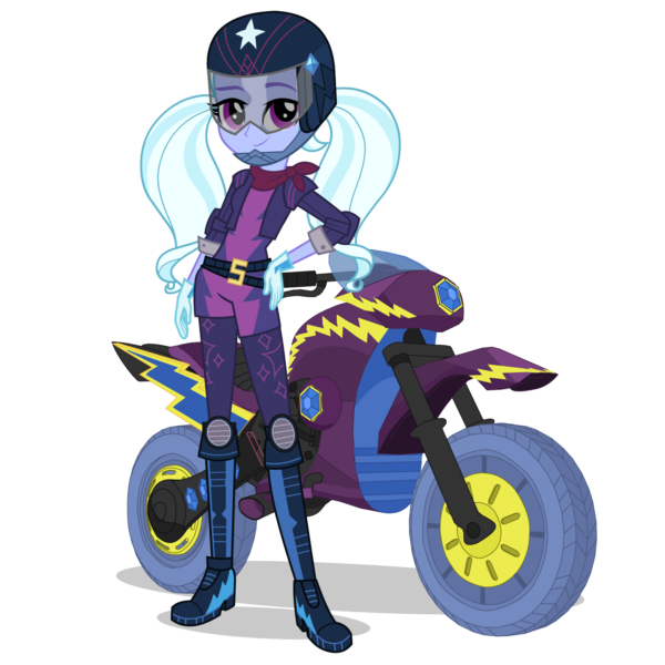 Size: 1400x1400 | Tagged: dead source, safe, derpibooru import, official, sugarcoat, equestria girls, friendship games, clothes, costume, crystal prep shadowbolts, female, gloves, hand on hip, helmet, image, looking at you, motocross, motocross outfit, motorcycle, png, shadowbolts costume, simple background, smiling, solo, white background