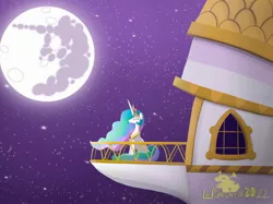 Size: 2732x2048 | Tagged: safe, artist:lordshrekzilla20, derpibooru import, princess celestia, alicorn, fanfic:a king to a god, balcony, crying, image, jpeg, mare in the moon, moon, sad, solo, stars