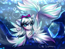Size: 1600x1201 | Tagged: safe, artist:calipona, derpibooru import, oc, unofficial characters only, merpony, pony, sea pony, bubble, chest fluff, crepuscular rays, cute, female, fins, fish tail, flowing mane, flowing tail, image, jpeg, looking at you, mare, ocean, ribbon, signature, smiling, smiling at you, solo, sunlight, swimming, tail, underwater, water