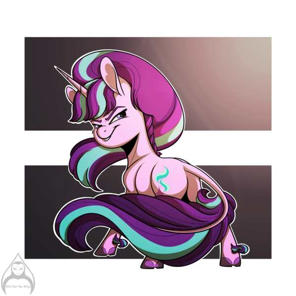 Size: 1280x1280 | Tagged: safe, artist:will-owl-the-wisp, derpibooru import, starlight glimmer, classical unicorn, pony, unicorn, cloven hooves, equal cutie mark, image, leonine tail, png, smiling, smirk, solo, unshorn fetlocks