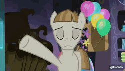 Size: 640x360 | Tagged: safe, derpibooru import, screencap, mudbriar, earth pony, pony, season 8, the maud couple, spoiler:s08, animated, balloon, eyes closed, gif, gifs.com, image, male, open mouth, solo, stallion