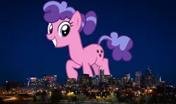 Size: 2400x1432 | Tagged: safe, artist:cheezedoodle96, artist:thegiantponyfan, derpibooru import, edit, berry blend, berry bliss, earth pony, pony, colorado, denver, female, friendship student, giant pony, giant/macro earth pony, giantess, grin, highrise ponies, image, irl, looking at you, macro, mare, mega giant, photo, png, ponies in real life, smiling, standing on two hooves, story included, tail, two toned mane, two toned tail