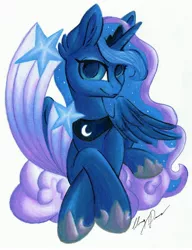 Size: 3151x4096 | Tagged: safe, artist:gleamydreams, derpibooru import, princess luna, alicorn, cute, image, jpeg, lunabetes, traditional art