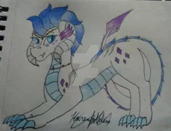 Size: 1920x1470 | Tagged: safe, artist:monse2001, derpibooru import, oc, unofficial characters only, dracony, dragon, hybrid, pony, deviantart watermark, image, jpeg, obtrusive watermark, parent:comet tail, parent:twilight sparkle, signature, traditional art, watermark