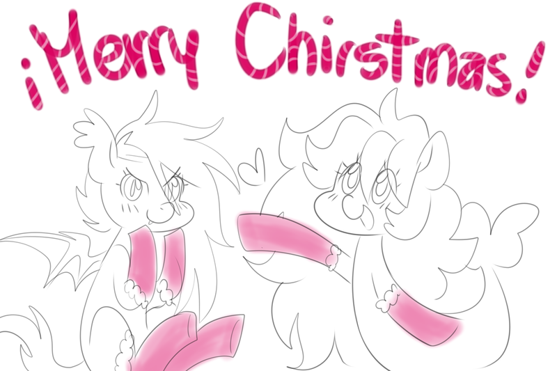 Size: 3000x2000 | Tagged: safe, artist:kaikururu, derpibooru import, oc, unofficial characters only, bat pony, pony, sea pony, bat pony oc, bat wings, christmas, clothes, duo, female, heart, holiday, image, mare, merry christmas, png, sea pony oc, simple background, smiling, socks, white background, wings