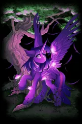Size: 1280x1921 | Tagged: safe, artist:natanvok, derpibooru import, twilight sparkle, twilight sparkle (alicorn), alicorn, butterfly, insect, pony, chest fluff, ear fluff, feather, image, jpeg, solo, tree