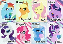 Size: 5120x3620 | Tagged: safe, artist:julunis14, derpibooru import, applejack, fluttershy, pinkie pie, rainbow dash, rarity, starlight glimmer, trixie, twilight sparkle, alicorn, earth pony, pegasus, pony, unicorn, :i, chest fluff, ear fluff, floppy ears, i mean i see, image, jpeg, mane six, tongue out, wing hands, wings