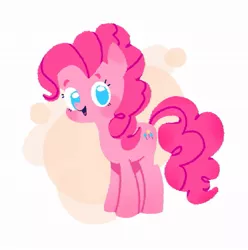 Size: 1023x1032 | Tagged: safe, artist:drunkendonut_d, derpibooru import, pinkie pie, earth pony, pony, abstract background, cute, diapinkes, female, full body, hooves, image, jpeg, looking at you, mare, no pupils, open mouth, open smile, smiling, solo, standing, tail