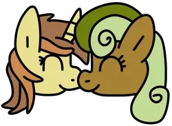Size: 750x550 | Tagged: safe, artist:jadeharmony, derpibooru import, cinnabon (character), nougat praliné, earth pony, pony, unicorn, boop, bust, cinnaline, duo, eyes closed, female, image, lesbian, mare, noseboop, nuzzling, png, shipping, simple background, transparent background