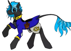 Size: 1985x1417 | Tagged: safe, artist:hrabiadeblacksky, derpibooru import, oc, oc:hrabia de black sky, unofficial characters only, bat pony, hybrid, kirin, unicorn, fallout equestria, blue eyes, clothes, fallout, image, male, png, simple background, solo, solo male, sticker, transparent background