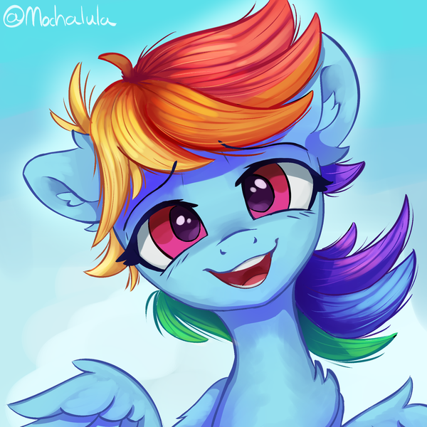 Size: 2000x2000 | Tagged: safe, artist:mochalula, derpibooru import, rainbow dash, pegasus, pony, cute, female, image, looking at you, open mouth, png, solo, wings