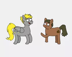 Size: 2500x2000 | Tagged: safe, artist:potatoconnoisseur, derpibooru import, oc, oc:smelly bigshit, oc:snuggle, unofficial characters only, earth pony, pegasus, pony, commission, confused, derpibooru exclusive, excited, image, male, png, simple background, stallion
