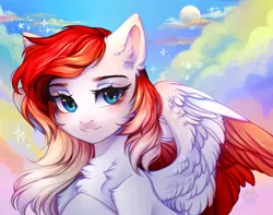 Size: 1185x935 | Tagged: safe, artist:amaura_artess, derpibooru import, oc, oc:making amends, unofficial characters only, pegasus, pony, chest fluff, commission, image, moon, pegasus oc, png, solo, wings, ych result