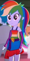 Size: 1920x3928 | Tagged: safe, derpibooru import, screencap, rainbow dash, scribble dee, a photo booth story, eqg summertime shorts, equestria girls, :|, belt, clothes, cropped, cutie mark, cutie mark on clothes, fall formal outfits, female, fingerless gloves, gloves, image, jpeg, male, sleeveless, solo focus