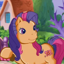 Size: 540x539 | Tagged: safe, derpibooru import, screencap, scootaloo (g3), earth pony, pony, meet the ponies, bridge, cropped, cute, dexterous hooves, female, g3, g3 cutealoo, holding, house, image, jpeg, kite, mare, pinkie pie's party party, ponyville (g3), smiling, solo, solo focus