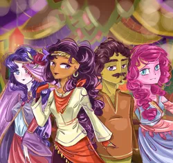 Size: 1280x1205 | Tagged: safe, artist:mrrowerscream, derpibooru import, coriander cumin, pinkie pie, rarity, saffron masala, equestria girls, spice up your life, equestria girls-ified, facial hair, father and child, father and daughter, female, image, jpeg, male, moustache, tasty treat